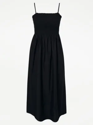 Black Shirred Midi Sundress | Women | George at ASDA