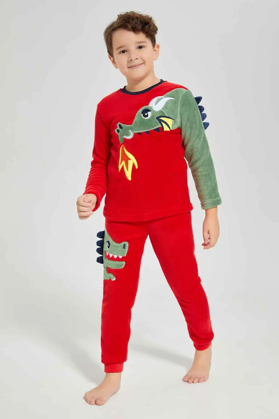 Boys Red Dragon Embossed Pyjama Set (2 Piece)