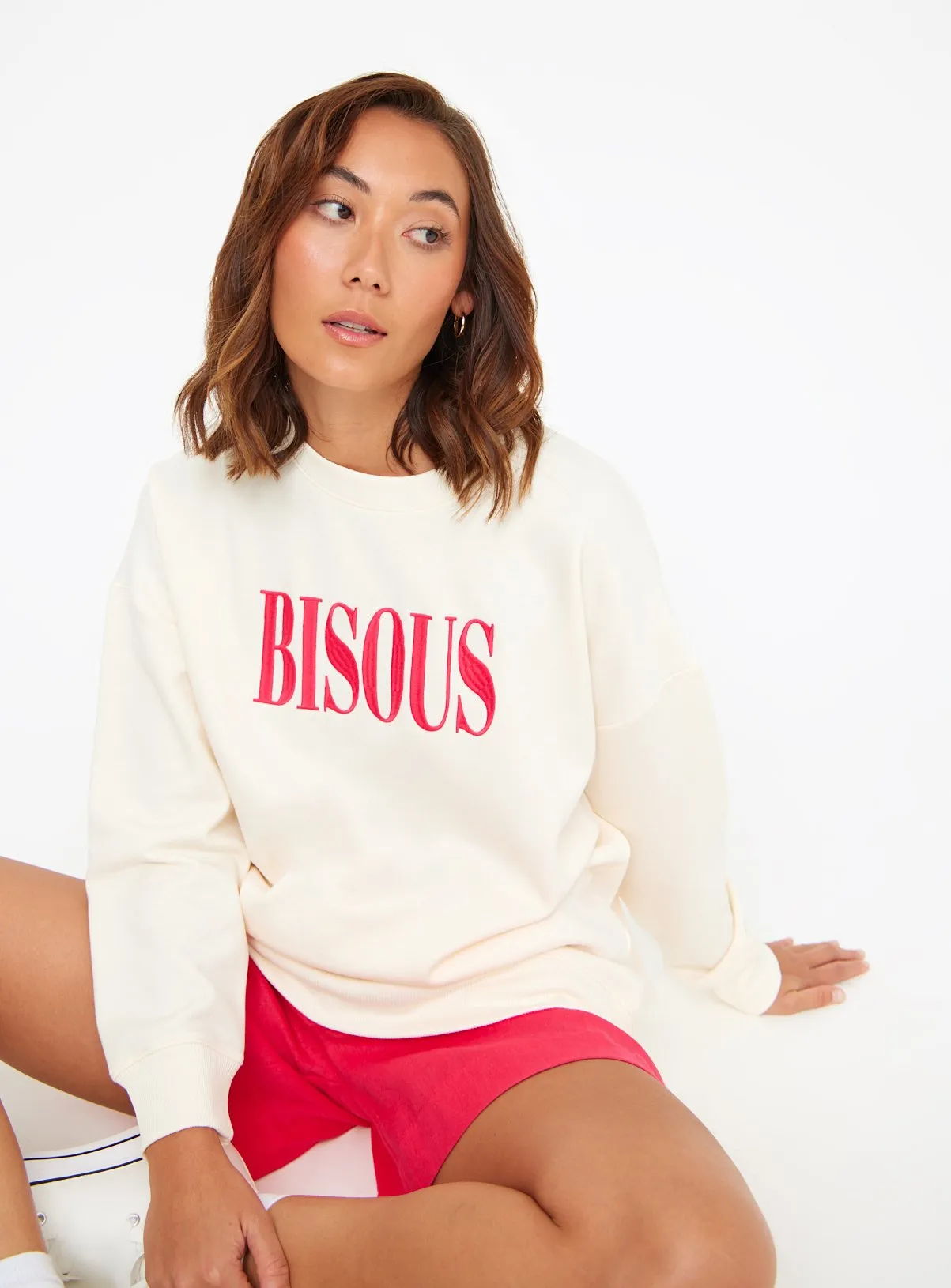Buy Cream Bisous Graphic Print Oversized Sweatshirt M | Hoodies and sweatshirts | Tu