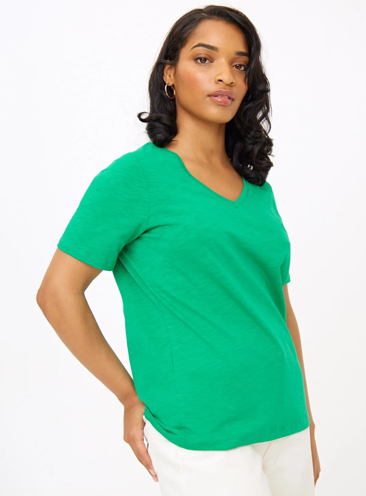 Buy Green V Neck Slub T-Shirt 24 | T-shirts | Tu