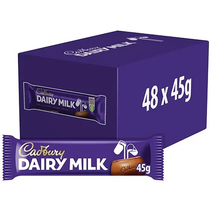 Cadbury Dairy Milk Chocolate Bar, 45g, Pack of 48