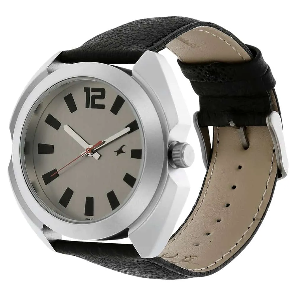 Fastrack Grey Dial Analog & Black Leather