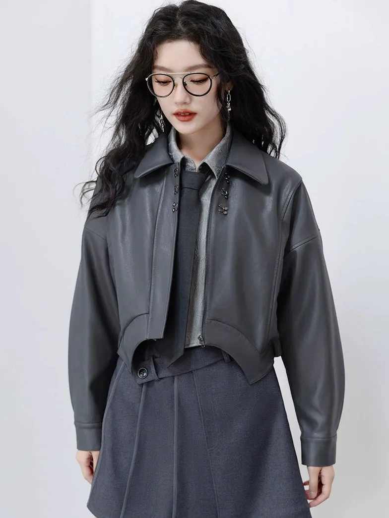 Irregular Hem Leather Motorcycle Jacket