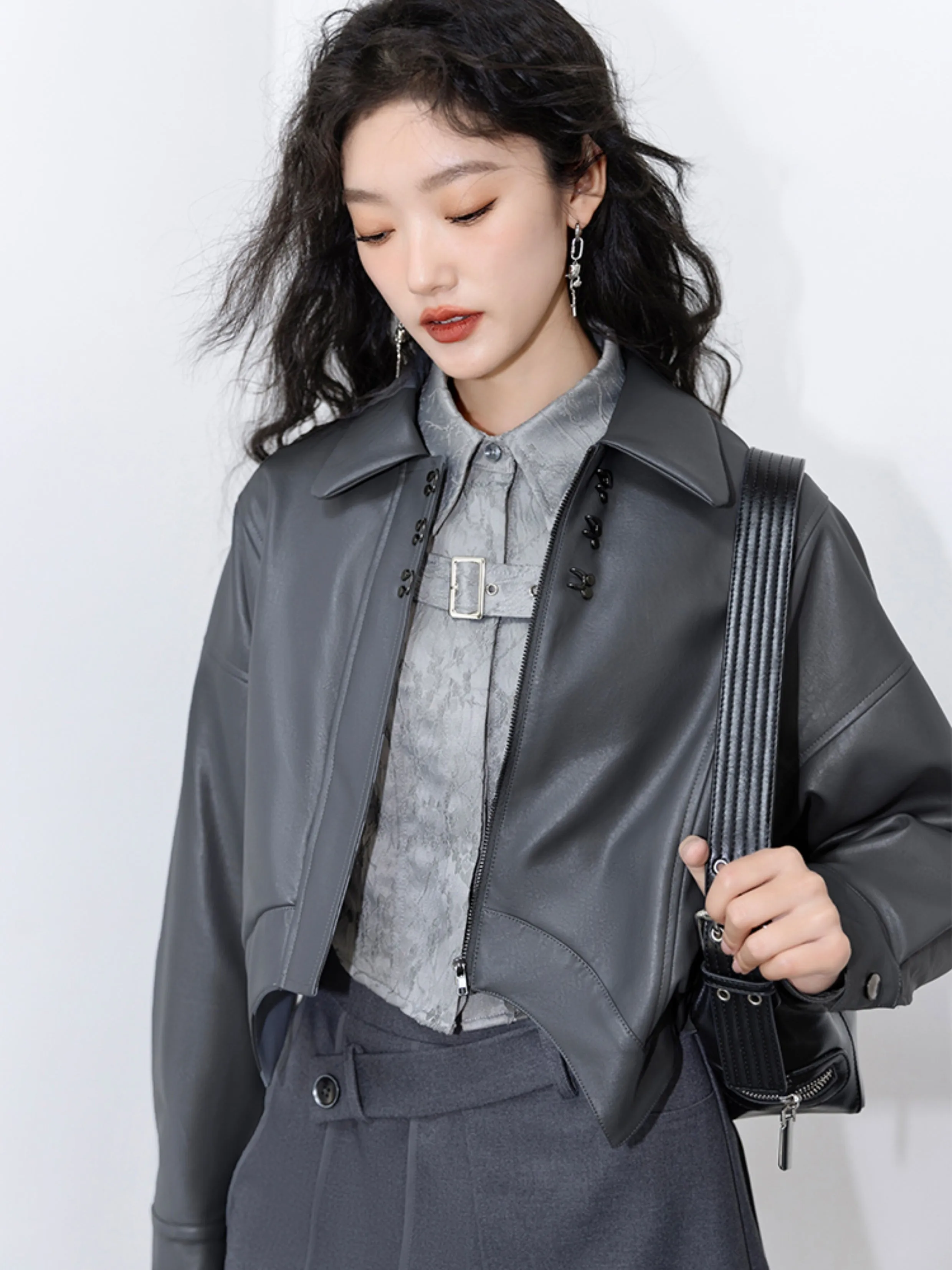 Irregular Hem Leather Motorcycle Jacket