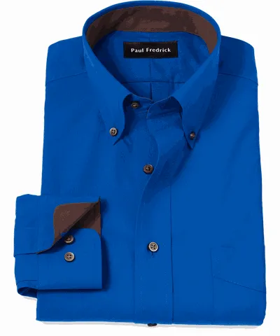 Paul Fredrick Non-Iron Cotton Solid Dress Shirt With Contrast Trim