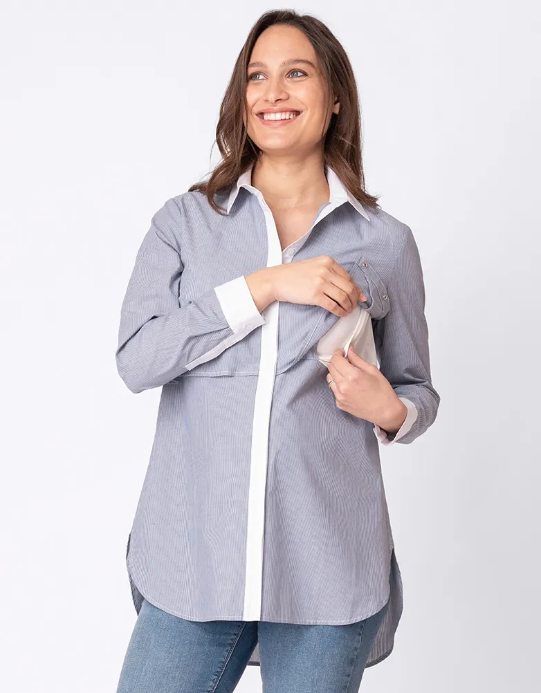 Pinstripe Cotton Maternity & Nursing Blouse