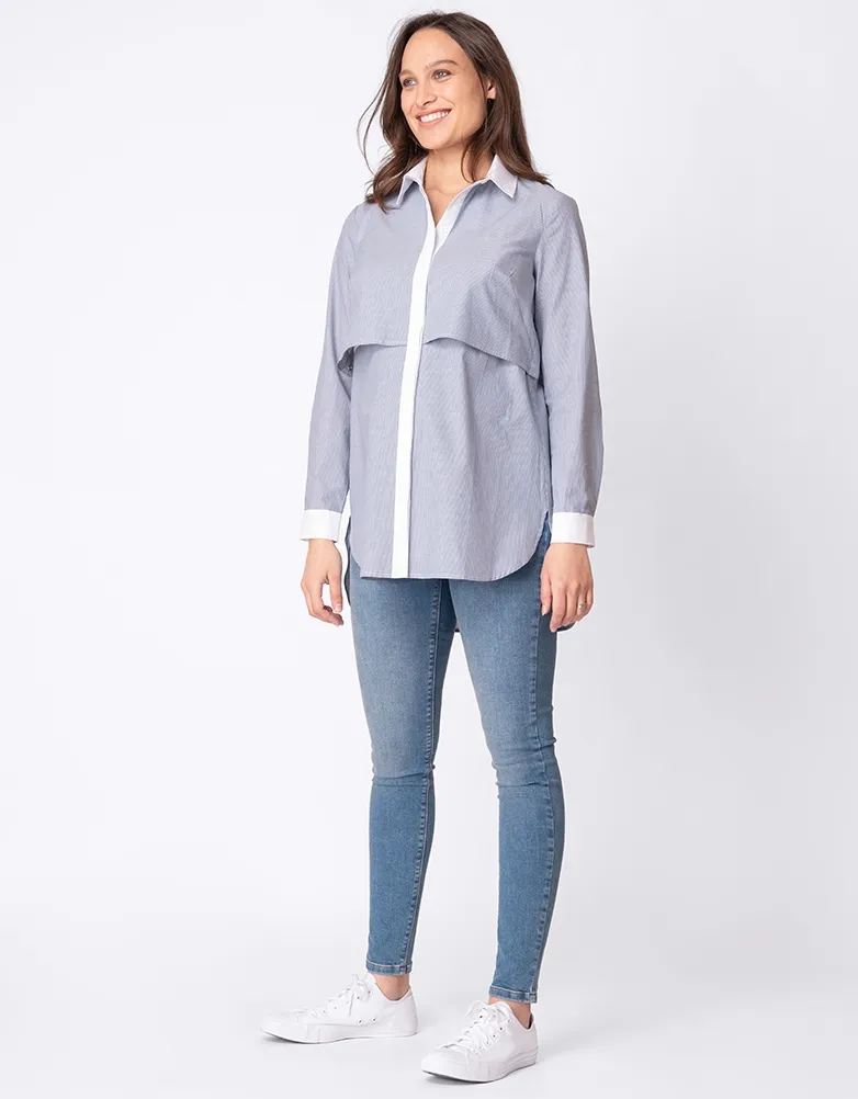 Pinstripe Cotton Maternity & Nursing Blouse