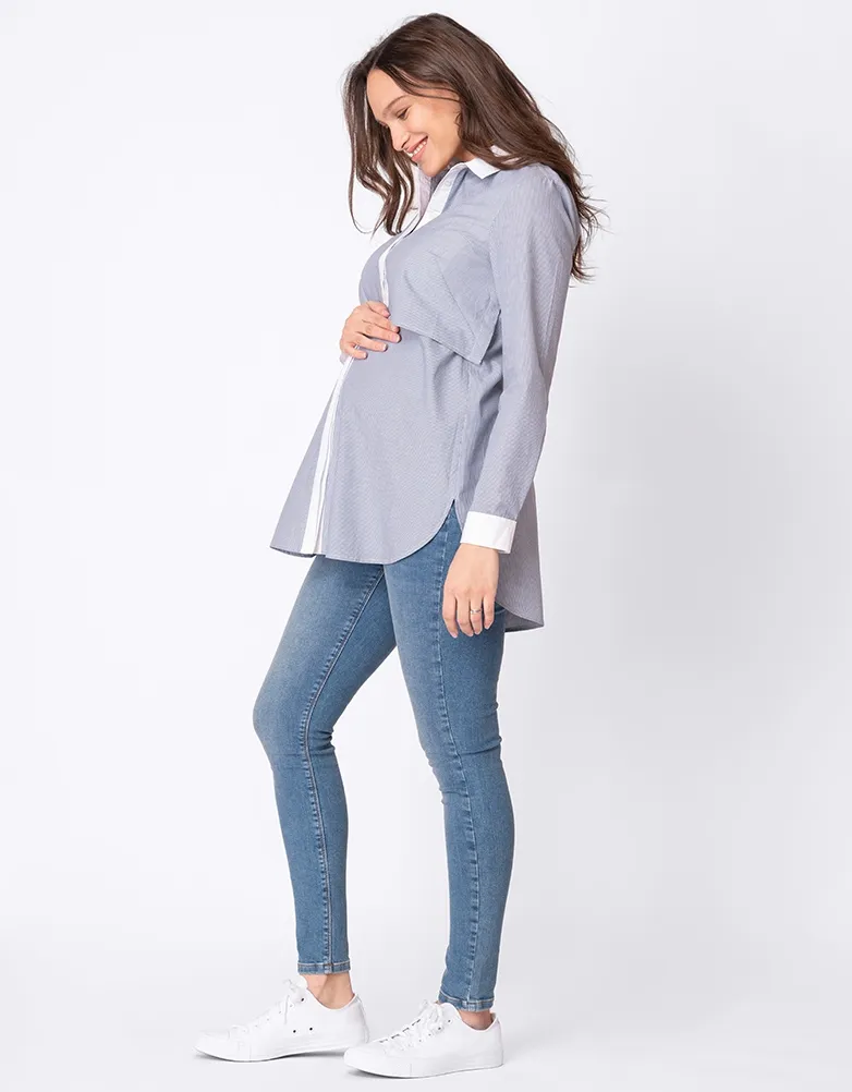 Pinstripe Cotton Maternity & Nursing Blouse