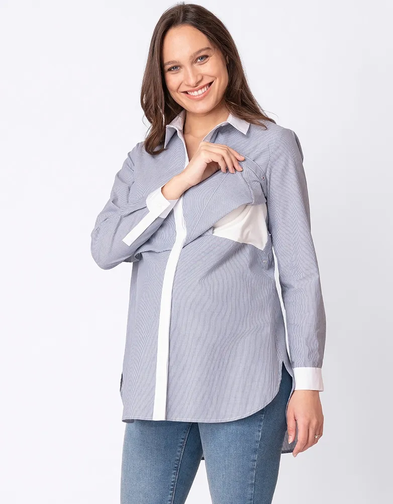 Pinstripe Cotton Maternity & Nursing Blouse