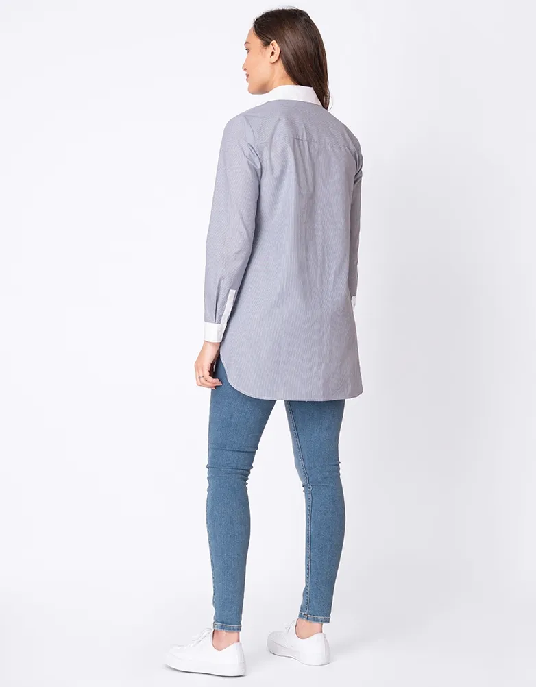 Pinstripe Cotton Maternity & Nursing Blouse