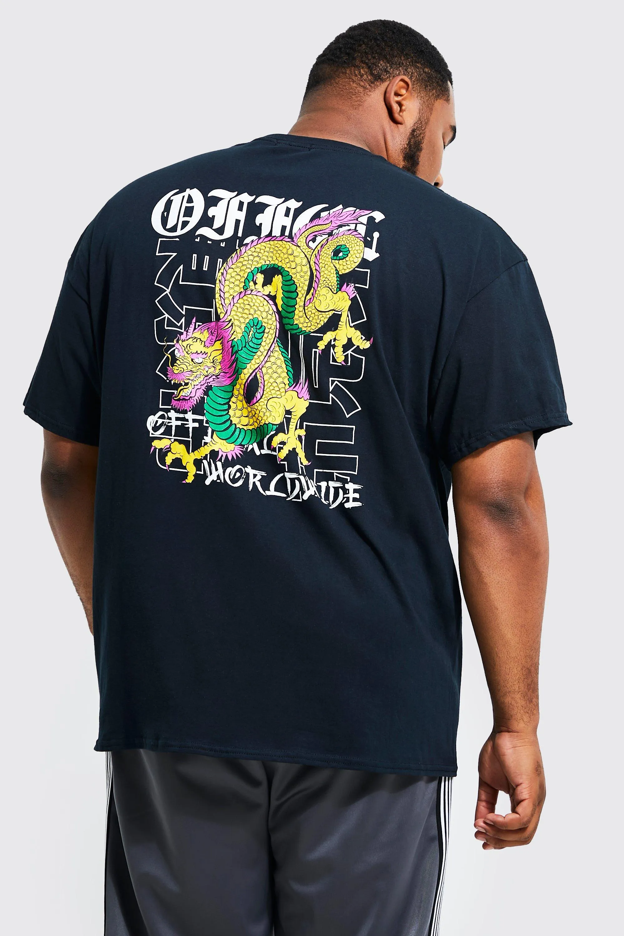 Plus Dragon Back Print T-shirt | boohooMAN UK