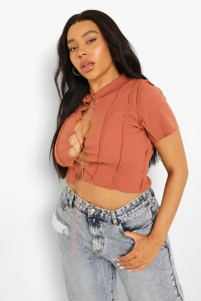Plus Exposed Seam Lace Up Top