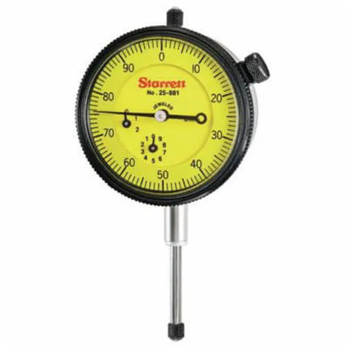 Starrett® 25-881J-8 25 Series AGD Group 2 Continuous dial dial Indicator, 25 mm, 0 to 100 dial Reading, 0.01 mm, 2-1/4 in dial, 