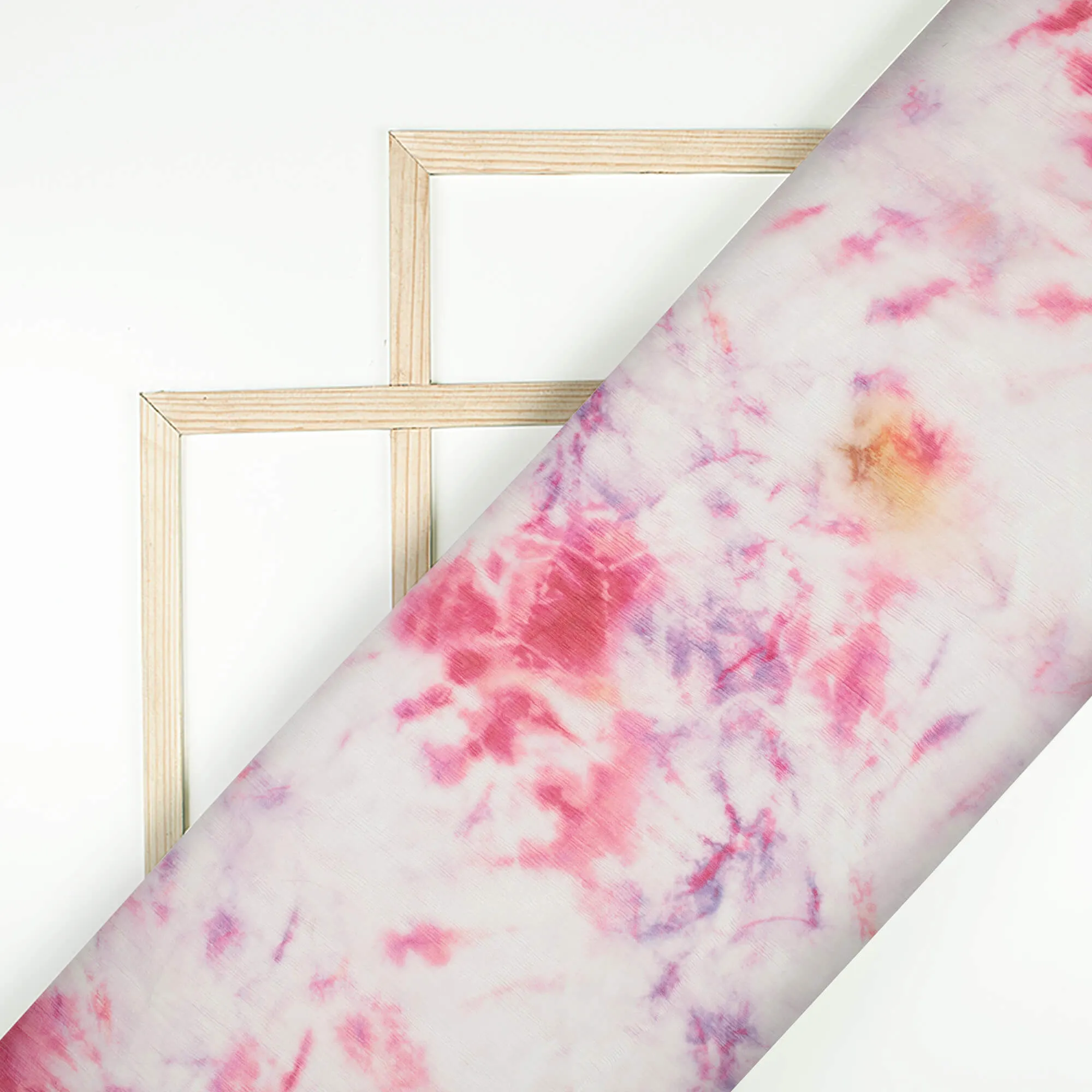 White And Pink Tie & Dye Pattern Digital Print Bemberg Chiffon Fabric
